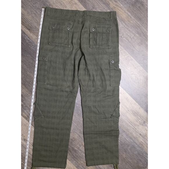 Men's Cargo Pants Size 42 Green Grid Textured Utility Combat Multi-Pocket Cotton - Picture 5 of 6